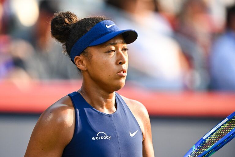 Naomi Osaka (JPN) looks on against Victoria Mboko (CAN) during singles final play at IGA Stadium.