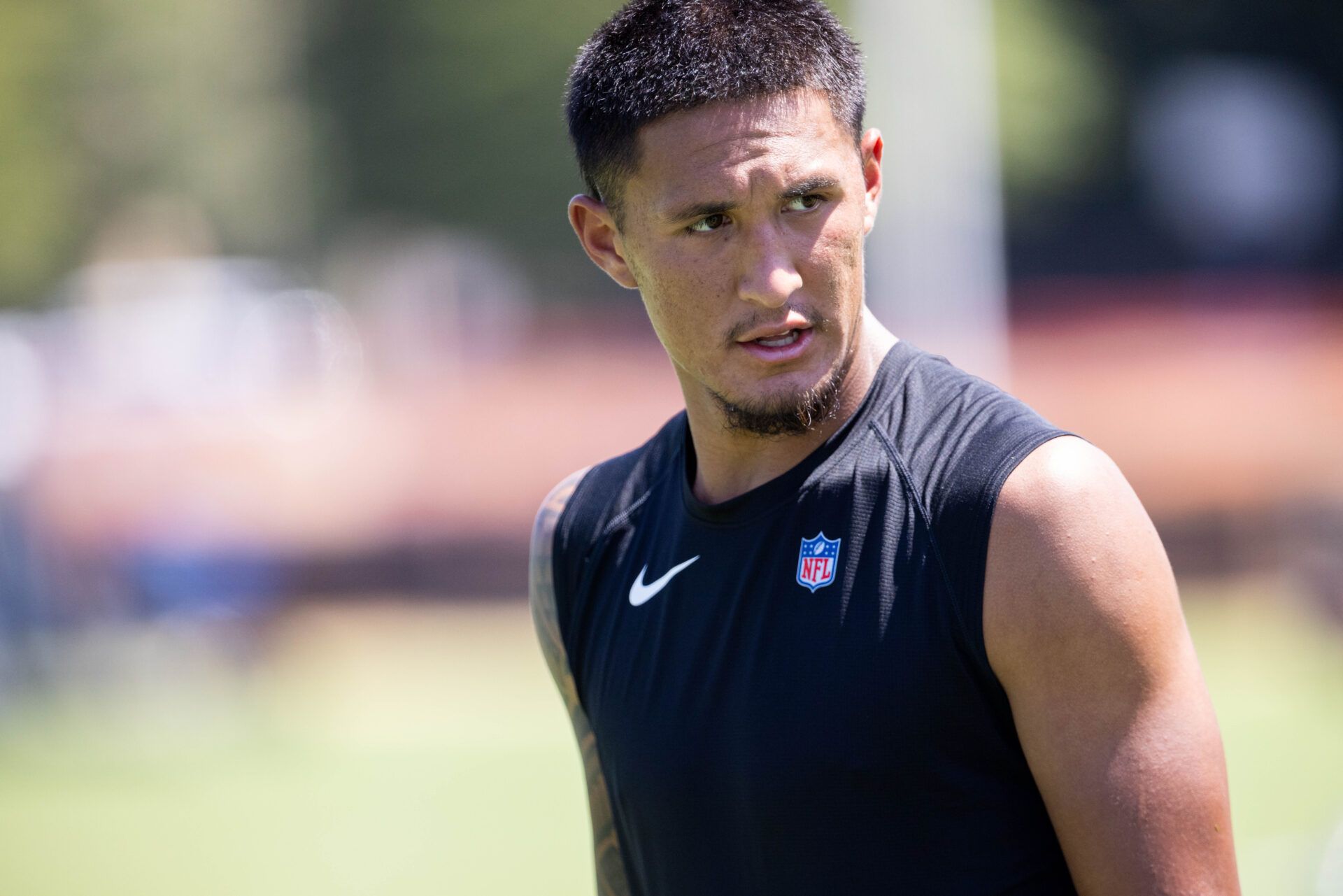 Carolina Panthers wide receiver Tetairoa McMillan (4) walks off after practice during training camp.