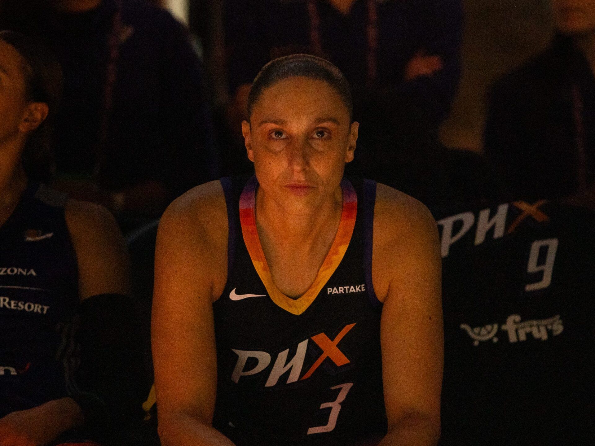 Phoenix Mercury guard Diana Taurasi (3) waits to be introduced on Sept. 19, 2024, at Footprint Center in Phoenix.