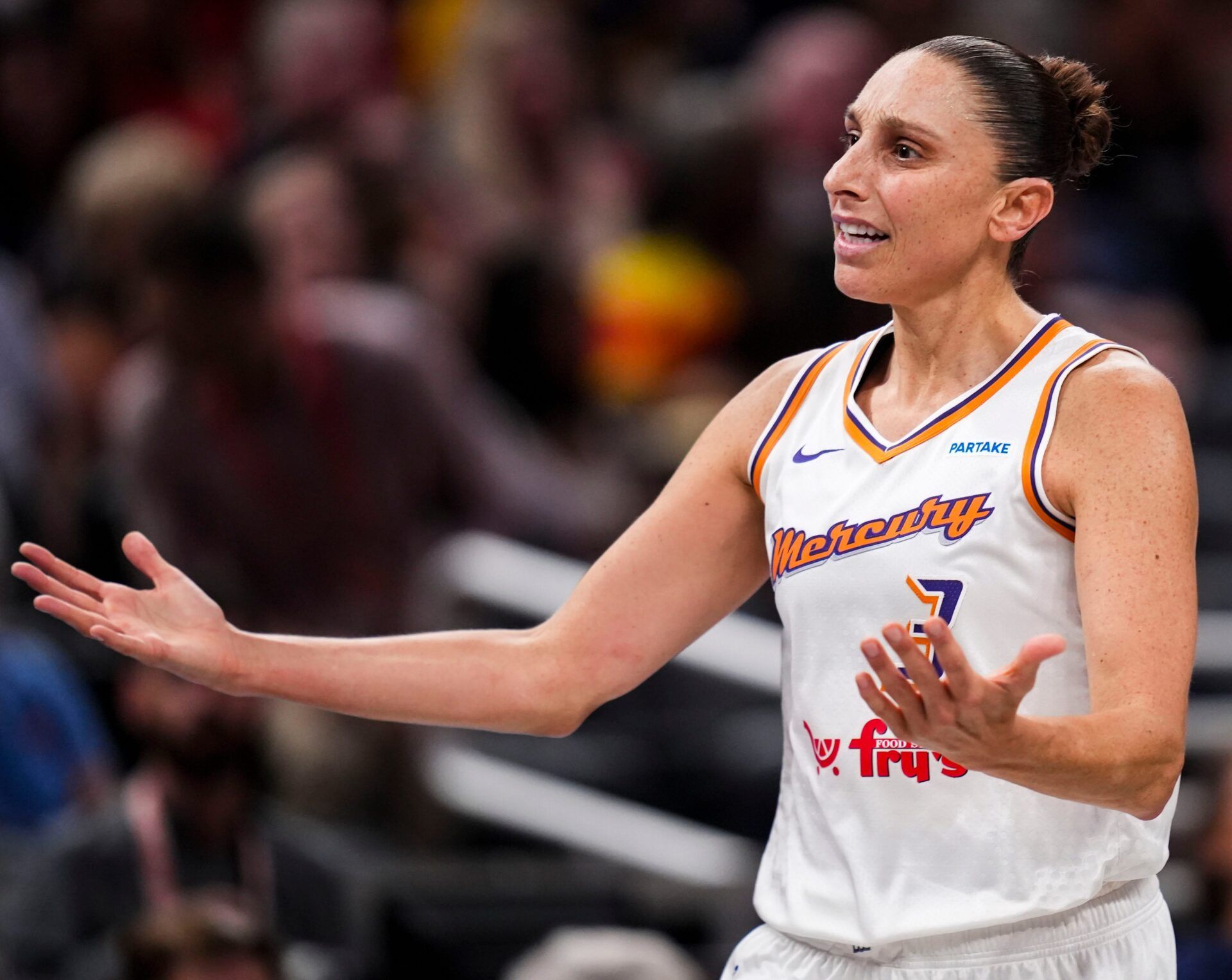 Diana Taurasi, shown here during the Phoenix Mercury's game on Aug. 16, 2024, game at Gainbridge Fieldhouse in Indianapolis, announced her retirement Tuesday.
