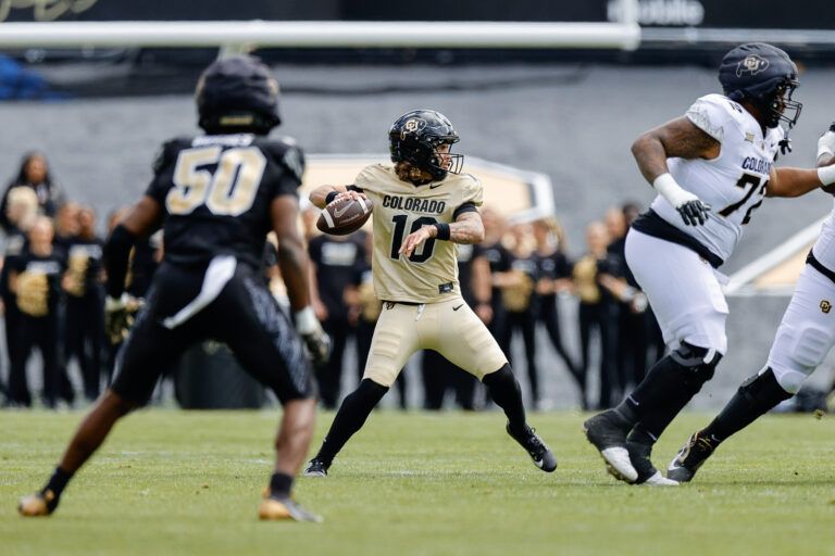 Colorado Buffaloes quarterback Julian Lewis (10) during the spring game at Folsom Field.