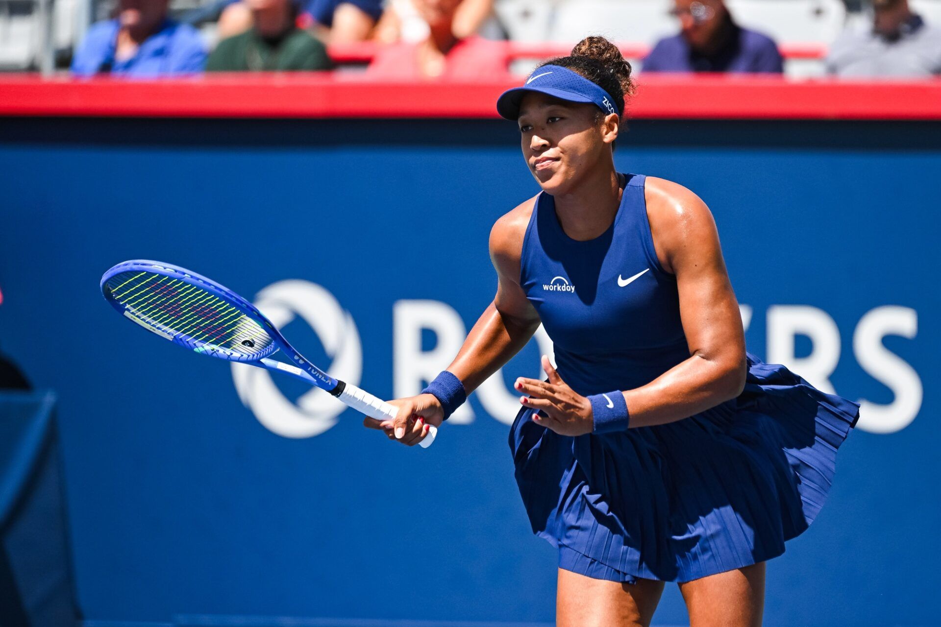 Naomi Osaka (JPN) reacts after losing a point against Jelena Ostapenko (LAT) in third round play at IGA Stadium.