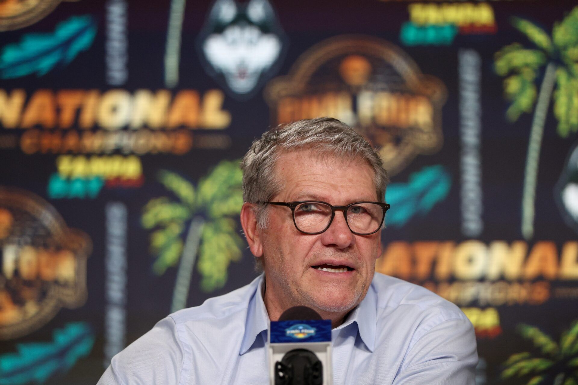 Connecticut Huskies head coach Geno Auriemma speaks to the media after the national championship of the women's 2025 NCAA tournament against the South Carolina Gamecocks at Amalie Arena.
