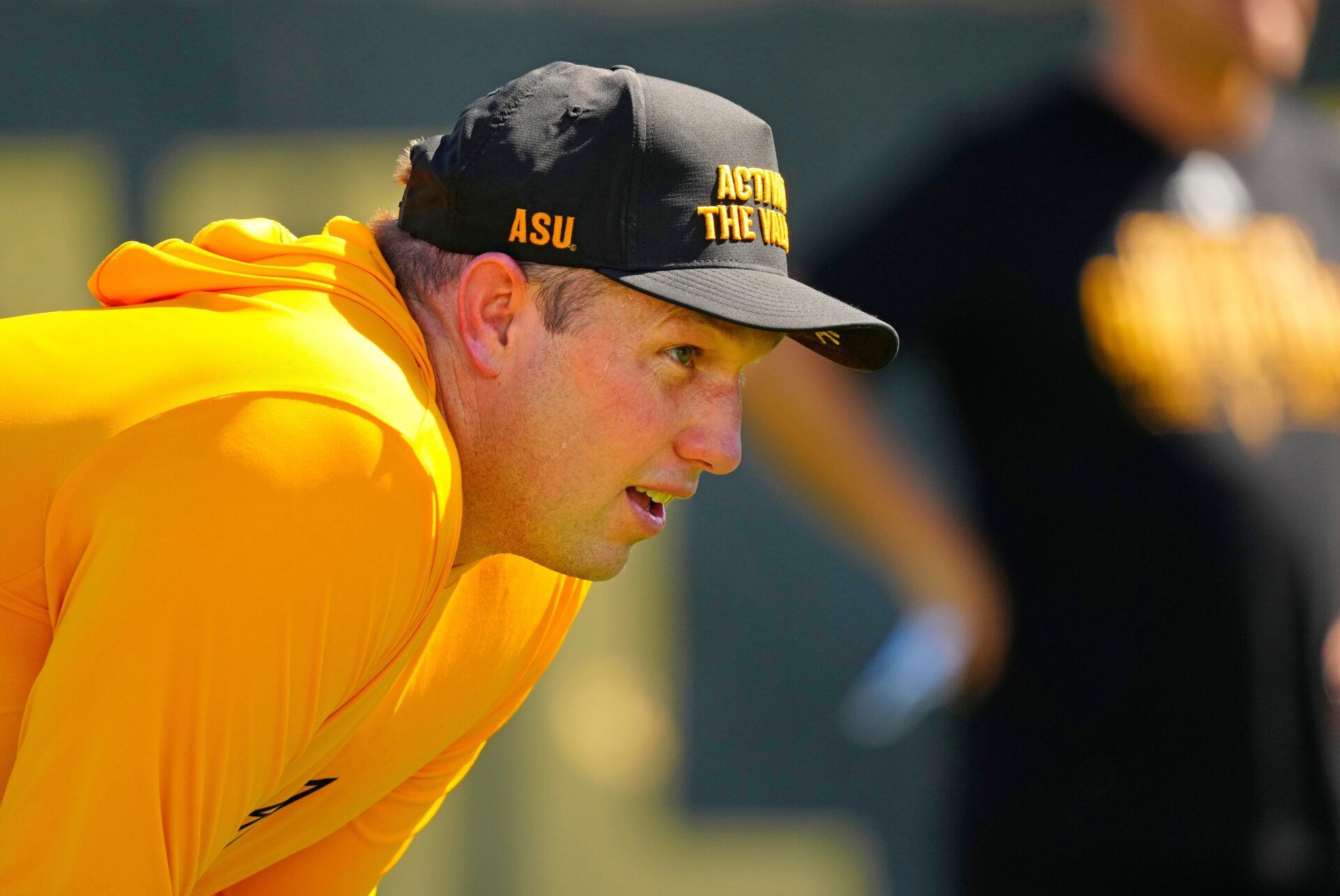 Arizona State head coach Kenny Dillingham watches his linemen run a drill during the first day of fall practice in Tempe, Ariz. on July 30, 2025.