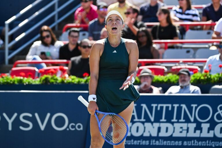 Jessica Pegula (USA) reacts after losing a point against Anastasija Sevastova (LAT) in third round play at IGA Stadium.