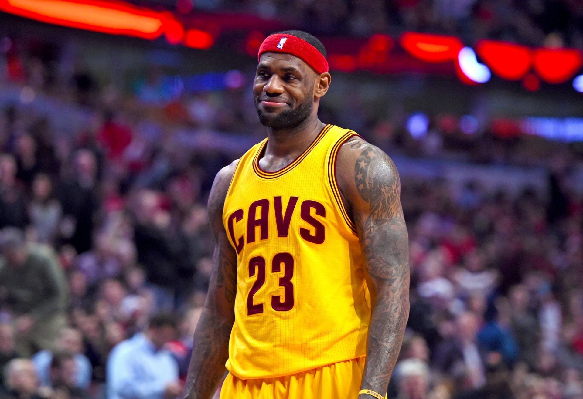 Cleveland Cavaliers forward LeBron James (23) smiles during the second half against the Chicago Bulls at the United Center. The Chicago Bulls defeat the Cleveland Cavaliers 113-98.
