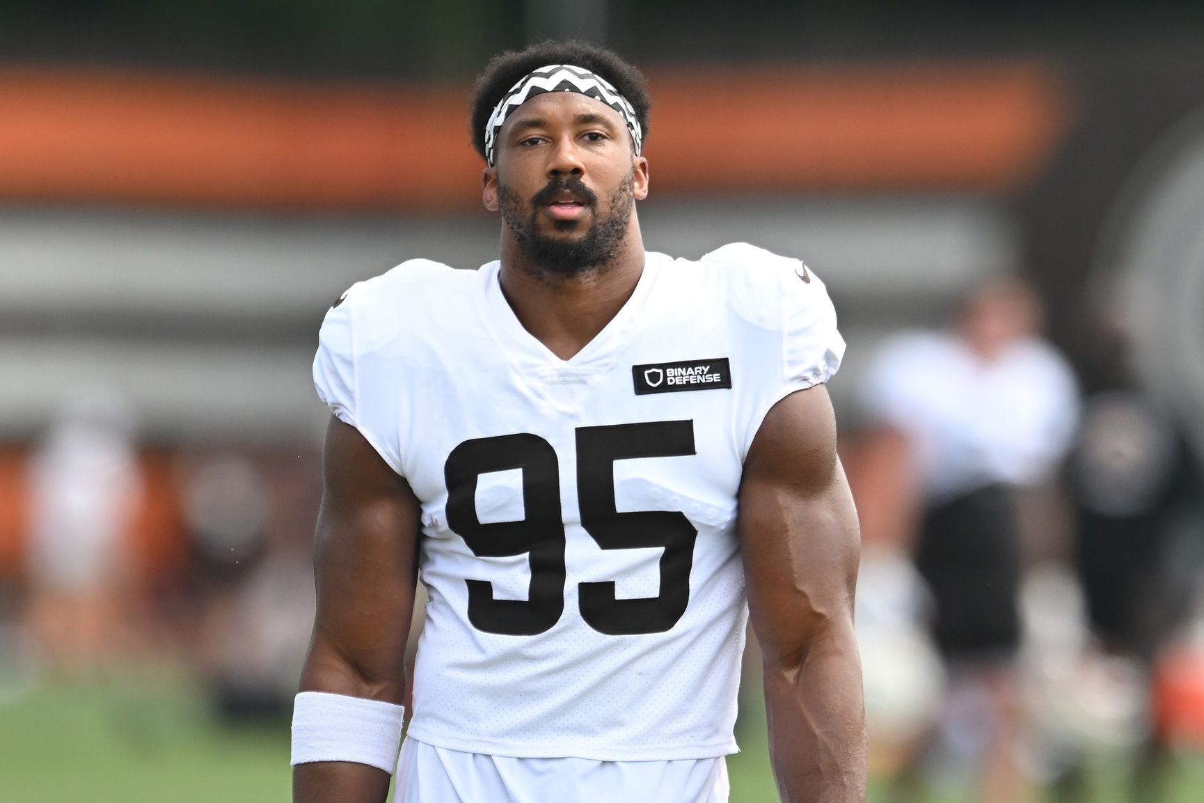 Cleveland Browns defensive end Myles Garrett (95) during training camp at CrossCountry Mortgage Campus.