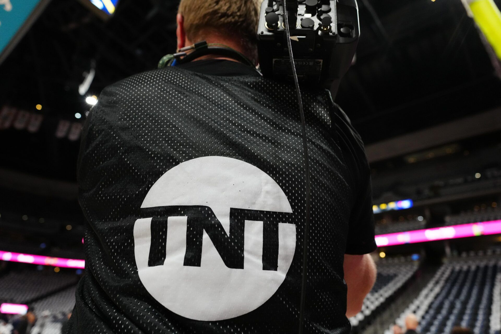 General view of a TNT baseline camera operator before game between LA Clippers against the Denver Nuggets during five of first round for the 2025 NBA Playoffs at Ball Arena.