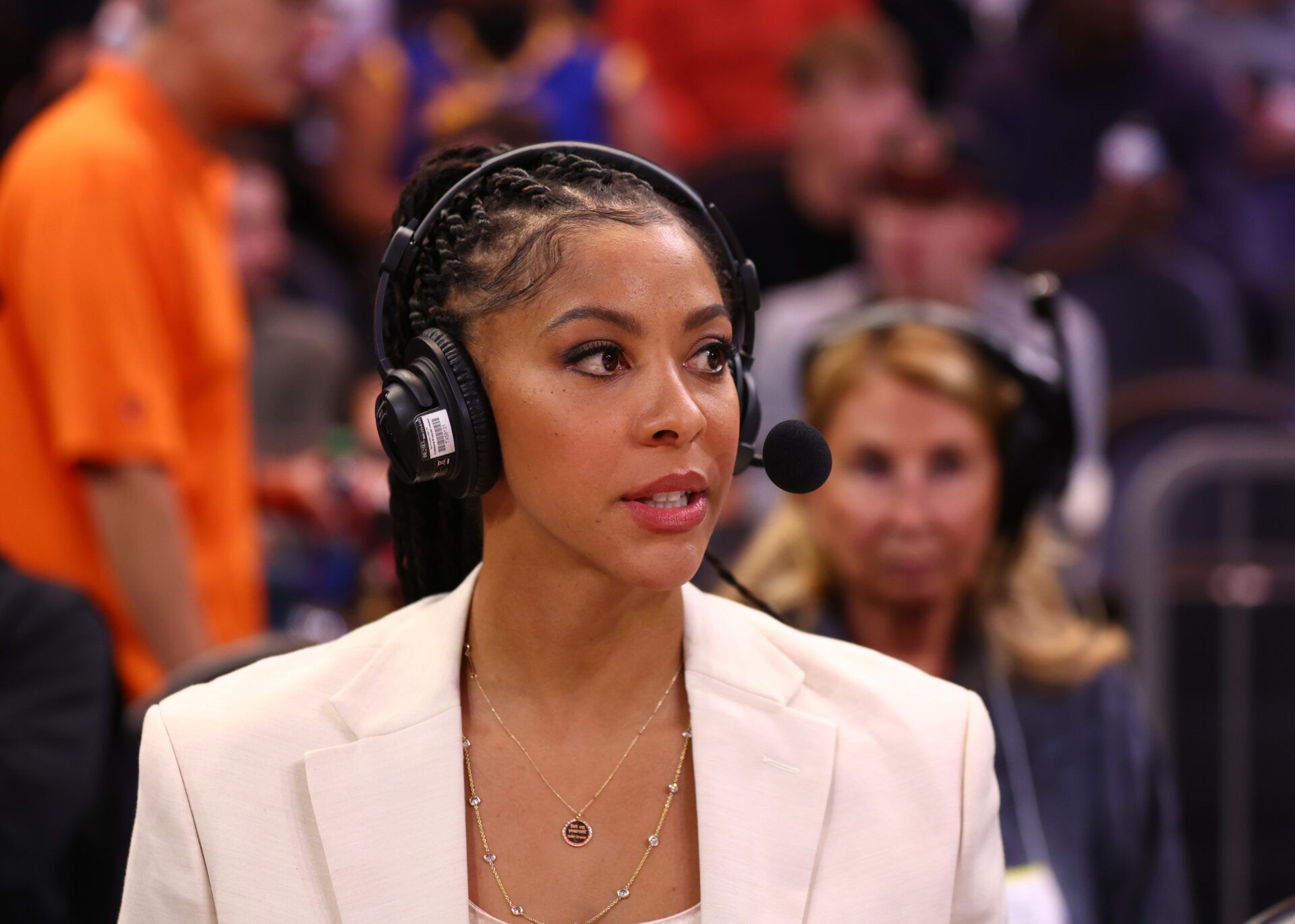 TNT broadcaster Candace Parker during the Golden State Warriors game against the Phoenix Suns at Footprint Center.