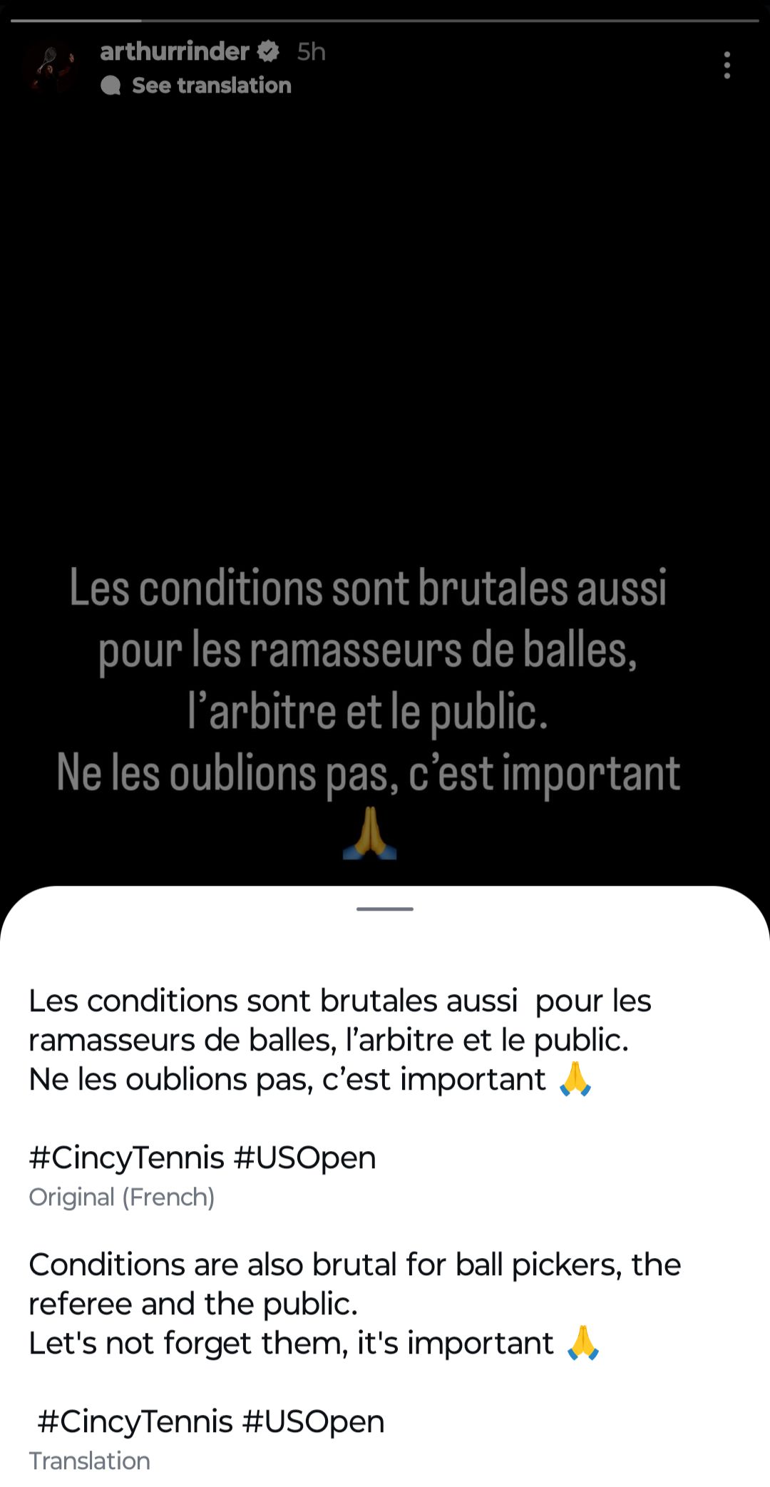 Screen grab of Arthur Rinderknech's Instagram story