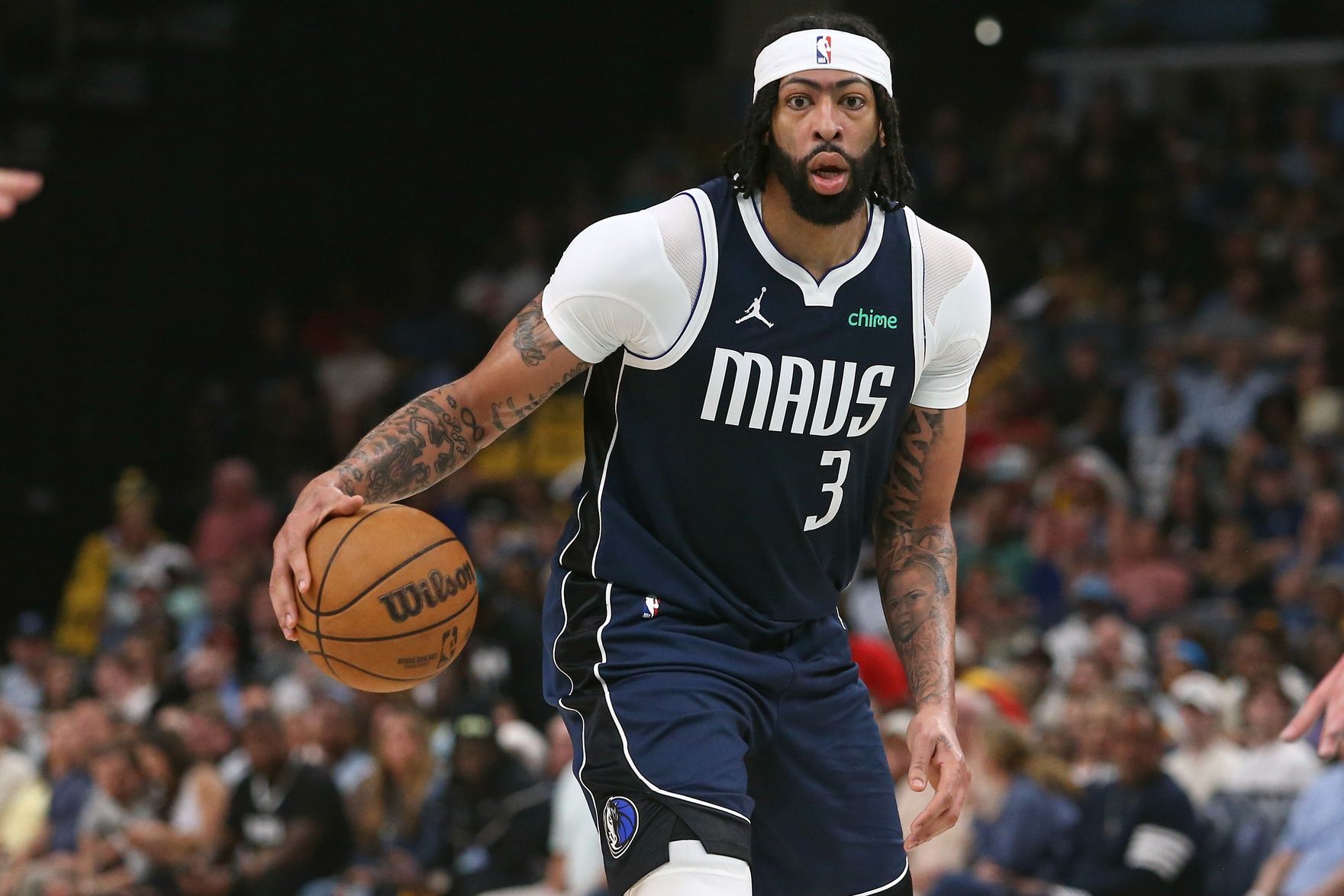 Dallas Mavericks forward Anthony Davis (3) dribbles during the second quarter against the Memphis Grizzlies at FedExForum.