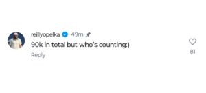 Screengrab of Reily Opelka's comment on Instagram