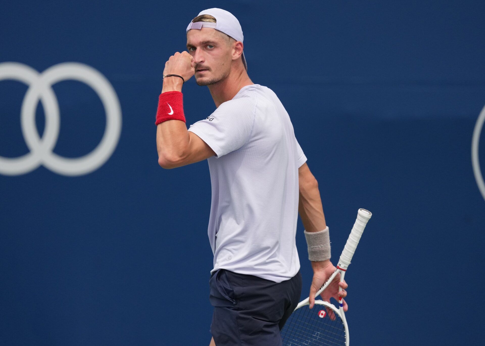Terence Atmane (FRA) reacts after winning a point.