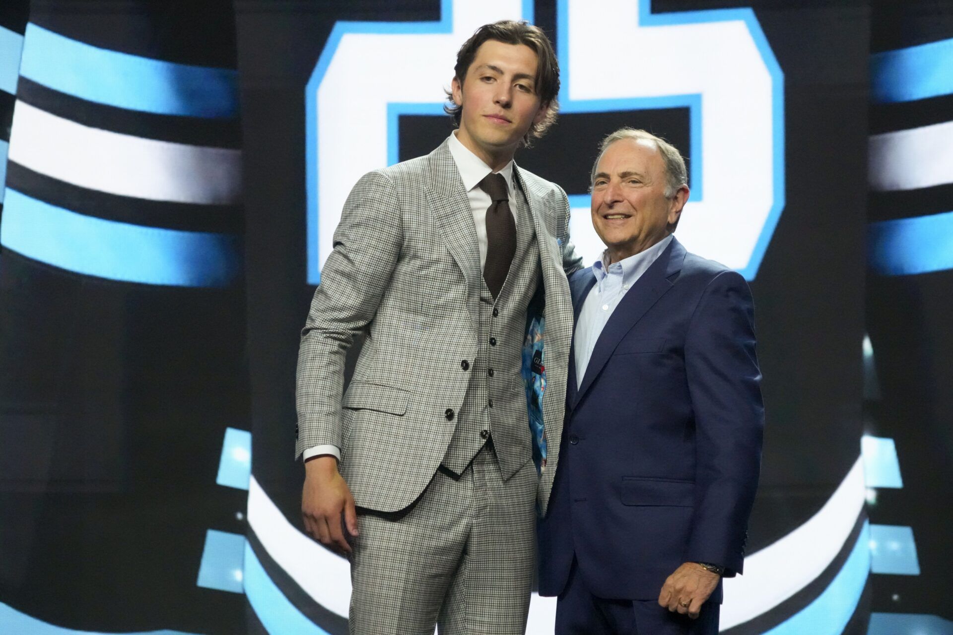 Caleb Desnoyers is selected as the fourth overall pick to the Utah Mammoth in the first round of the 2025 NHL Draft at Peacock Theater.