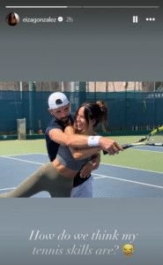 Grigor Dimitrov spent some time with girlfriend Eiza González on a tennis court.
