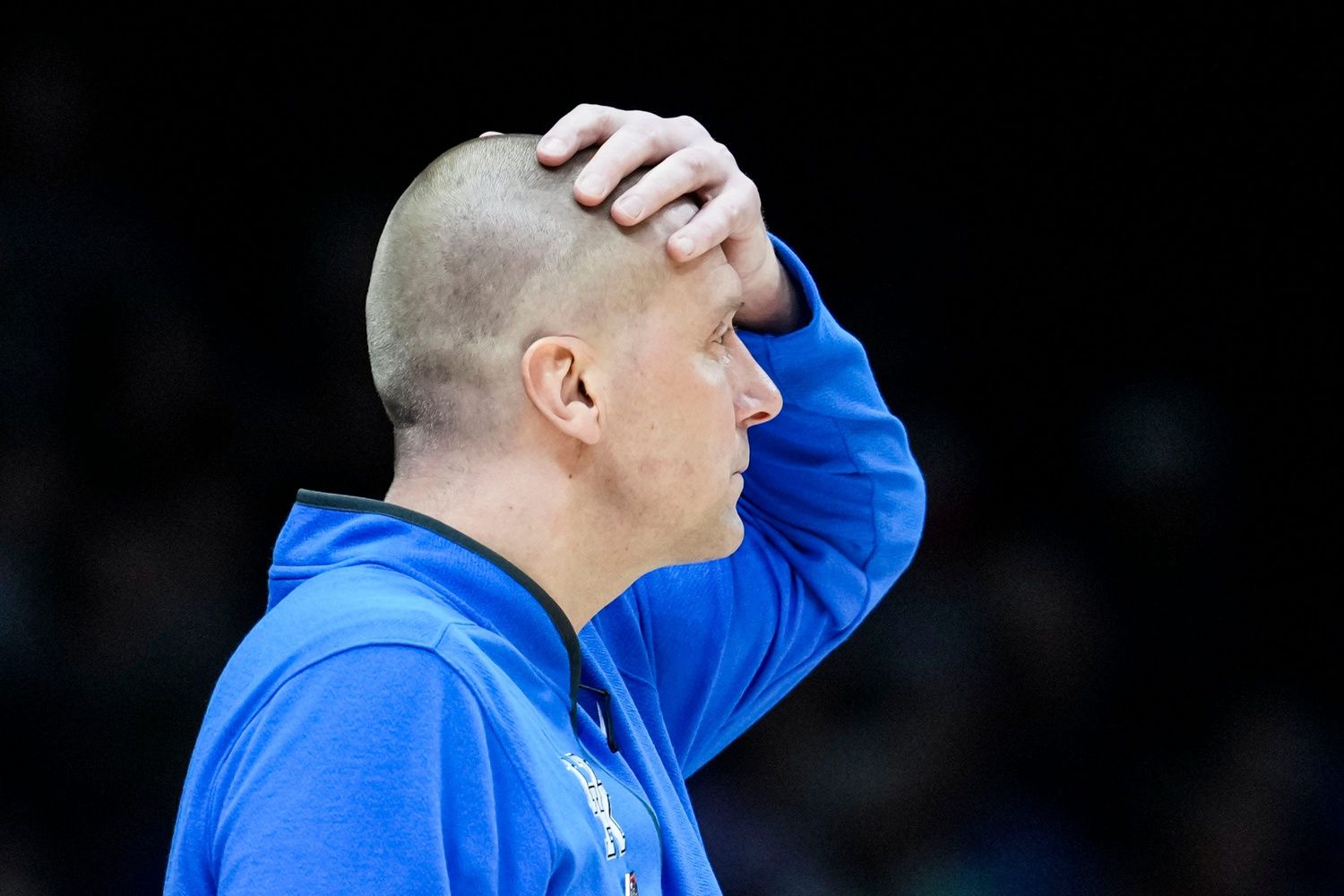 Kentucky Wildcats head coach Mark Pope reacts to the action Friday, March 28, 2025, during the NCAA Tournament Sweet 16 game at Lucas Oil Stadium in Indianapolis.