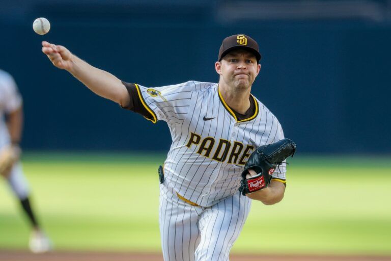 San Diego Padres starting pitcher Michael King (34) throws a pitch during the first inning against the Boston Red Sox at Petco Park.