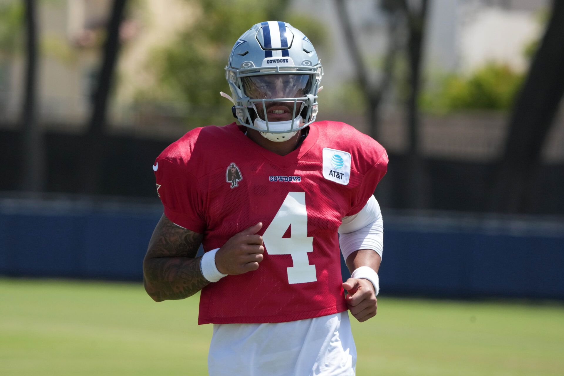 Dallas Cowboys quarterback Dak Prescott (4) at training camp at the River Ridge Fields.