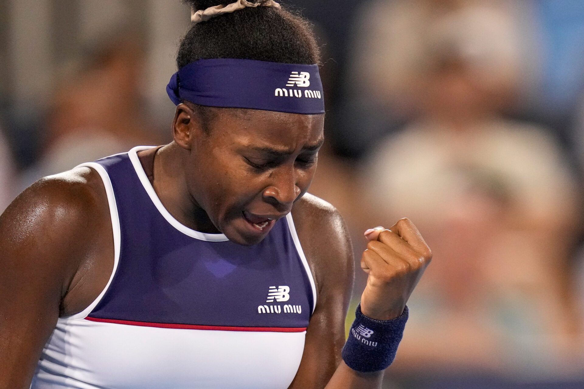 Coco Gauff reacts in the Cincinnati Open quarterfinal match between Coco Gauff and Jasmine Paolini at the Lindner Family Tennis Center in Mason, Ohio, on Friday, Aug. 15, 2025. Paolini won 2-6, 6-4, 6-3.
