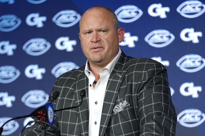 Georgia Tech Head Coach Brent Key answers questions from the media during ACC Media days at Hilton Charlotte Uptown.