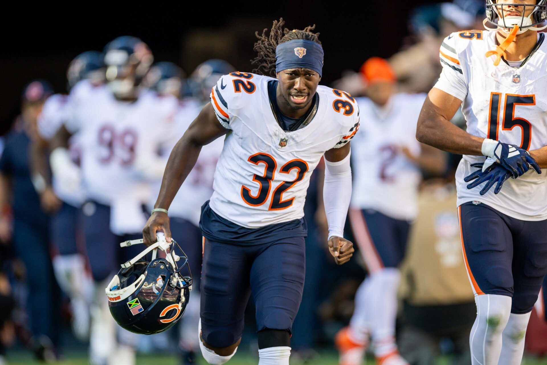 Chicago Bears cornerback Terell Smith (32) runs onto the field before the game against the San Francisco 49ers at Levi's Stadium.