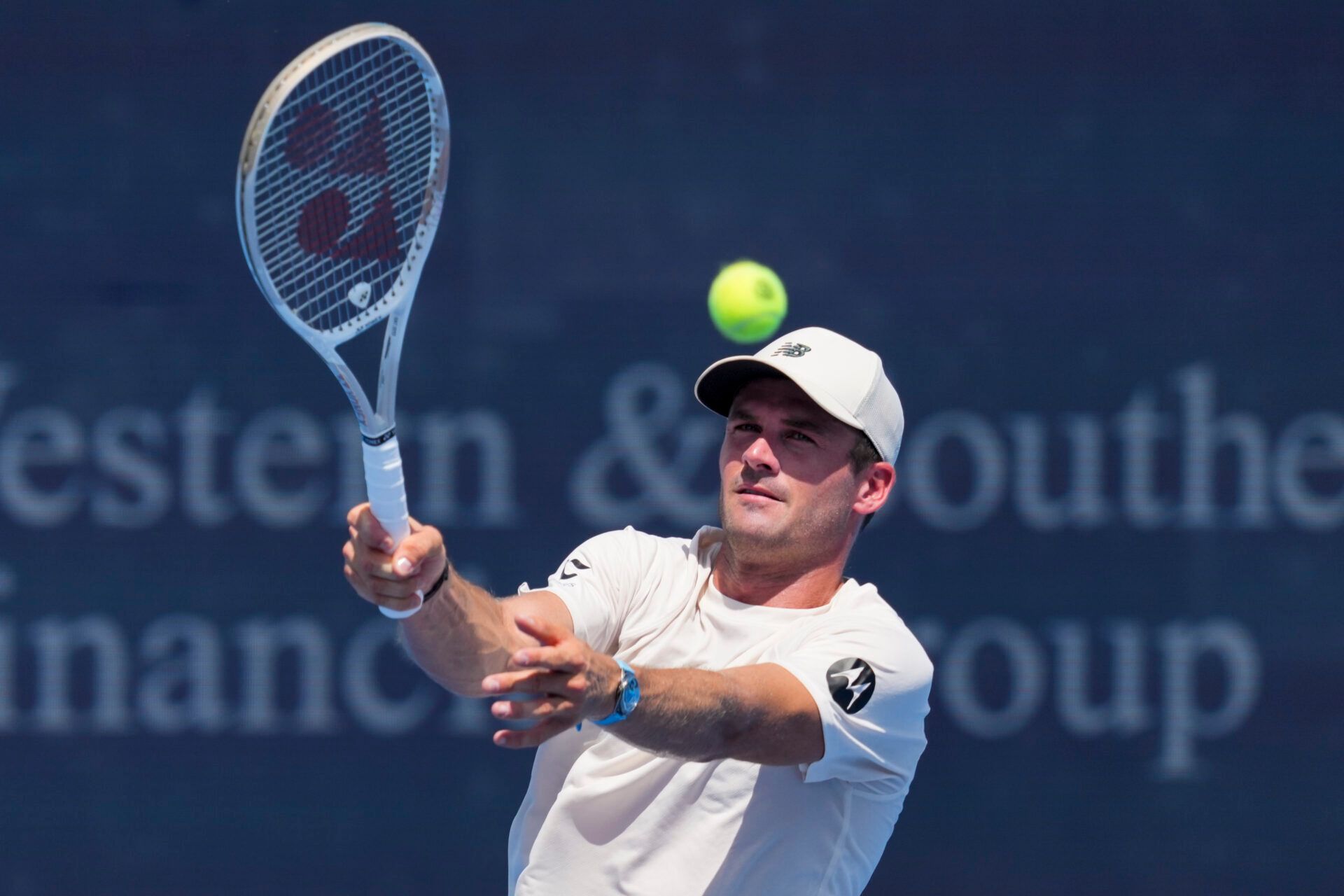 Tommy Paul (USA) returns a shot against Pedro Martinez (ESP) during the Cincinnati Open at the Lindner Family Tennis Center.