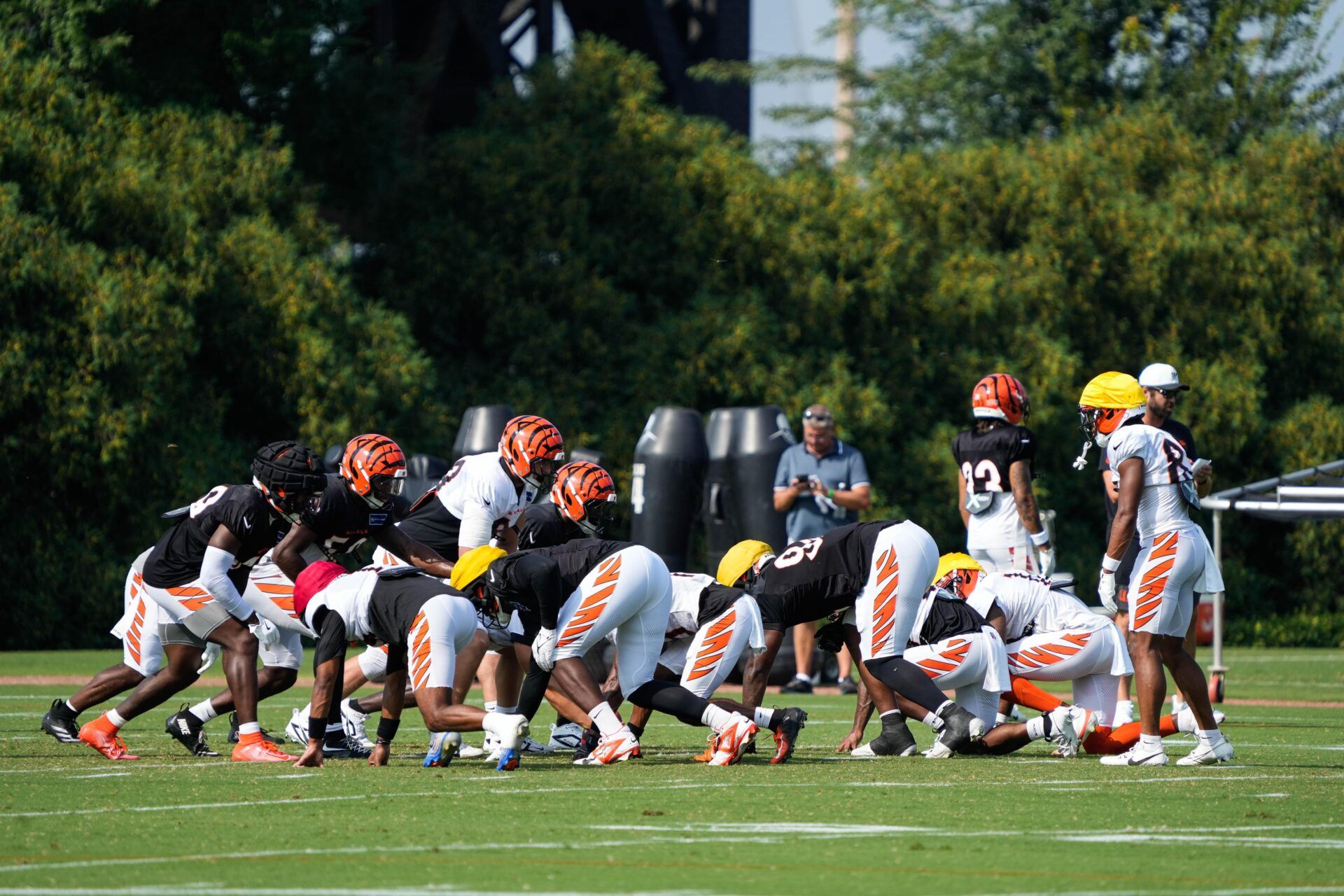 The Cincinnati Bengals practice drills and plays during their Training Camp on Friday August 15, 2025.