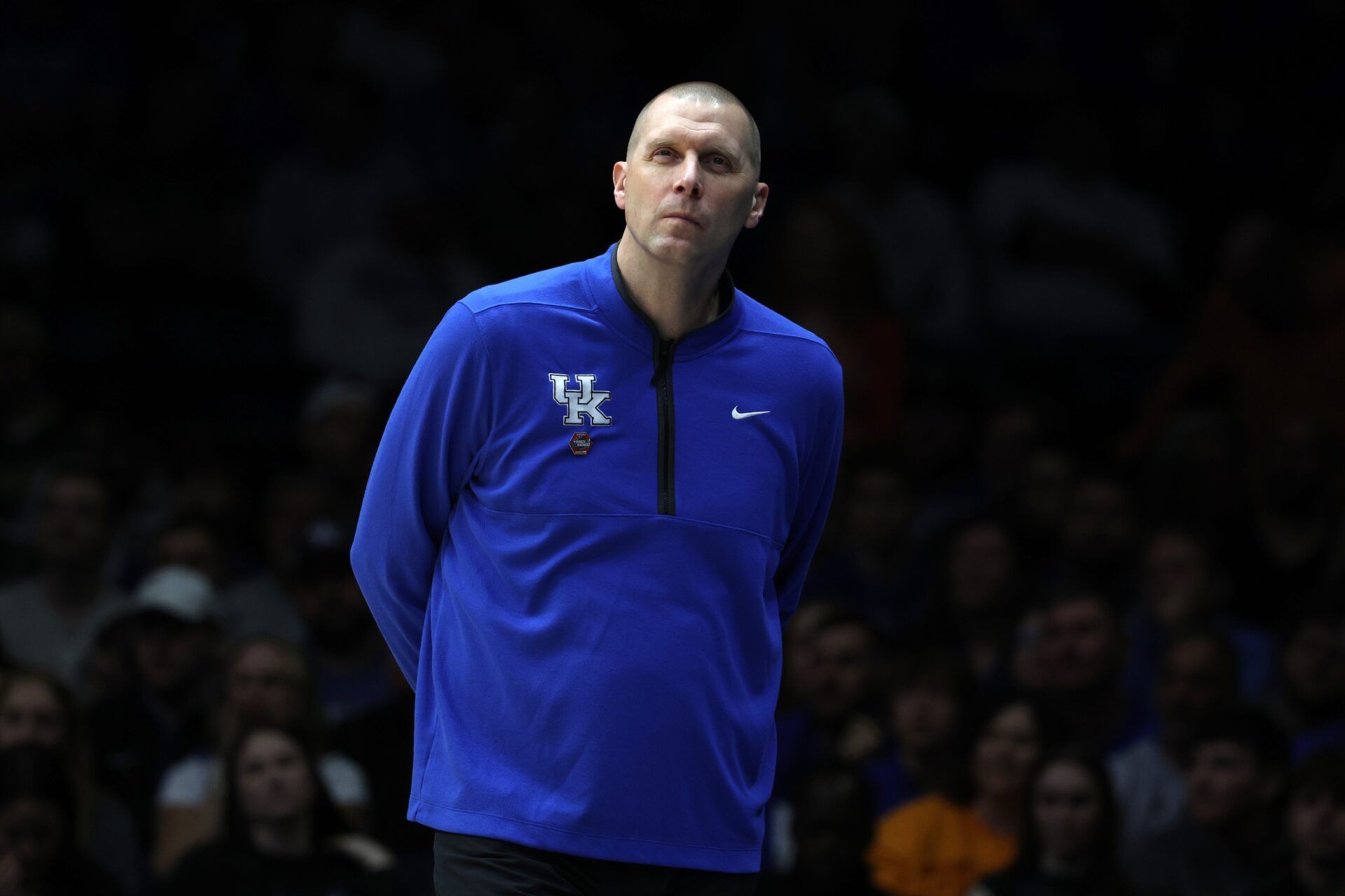 Kentucky Wildcats head coach Mark Pope in the first half during a Midwest Regional semifinal of the 2025 NCAA tournament at Lucas Oil Stadium.