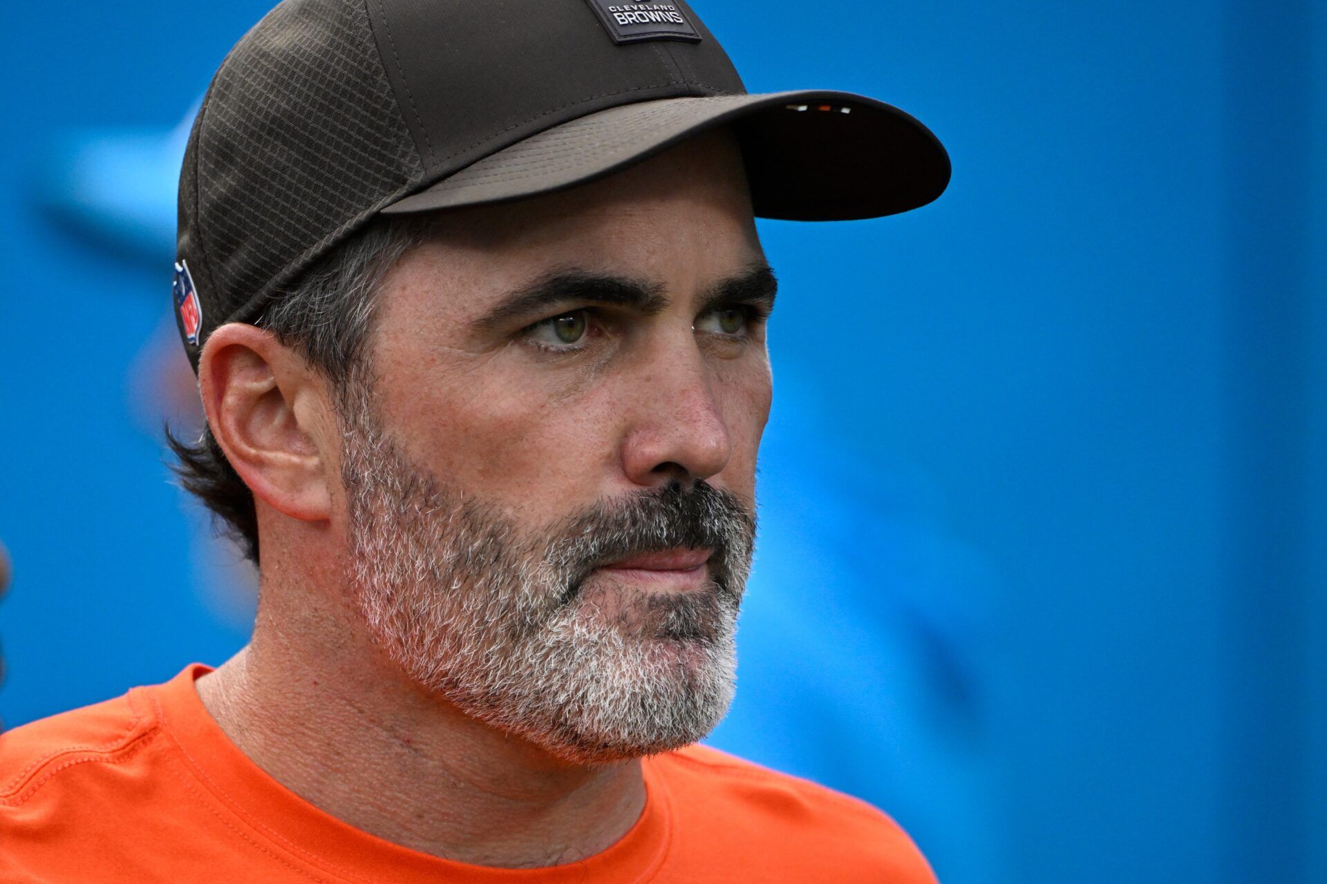 Cleveland Browns head coach Kevin Stefanski before the game at Bank of America Stadium.