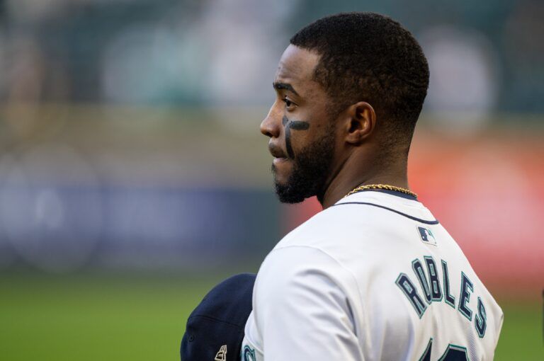 Seattle Mariners right fielder Victor Robles (10) is pictured before a game against the San Diego Padres at T-Mobile Park.
