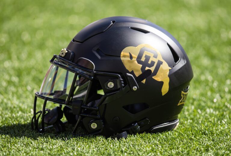 Detailed view of a Colorado Buffalos helmet at Arizona Stadium.