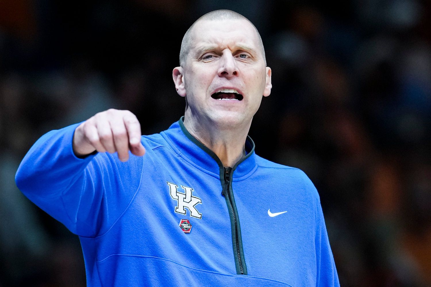 Kentucky Wildcats head coach Mark Pope calls out to his team Friday, March 28, 2025, during the NCAA Tournament Sweet 16 game at Lucas Oil Stadium in Indianapolis. IMAGN