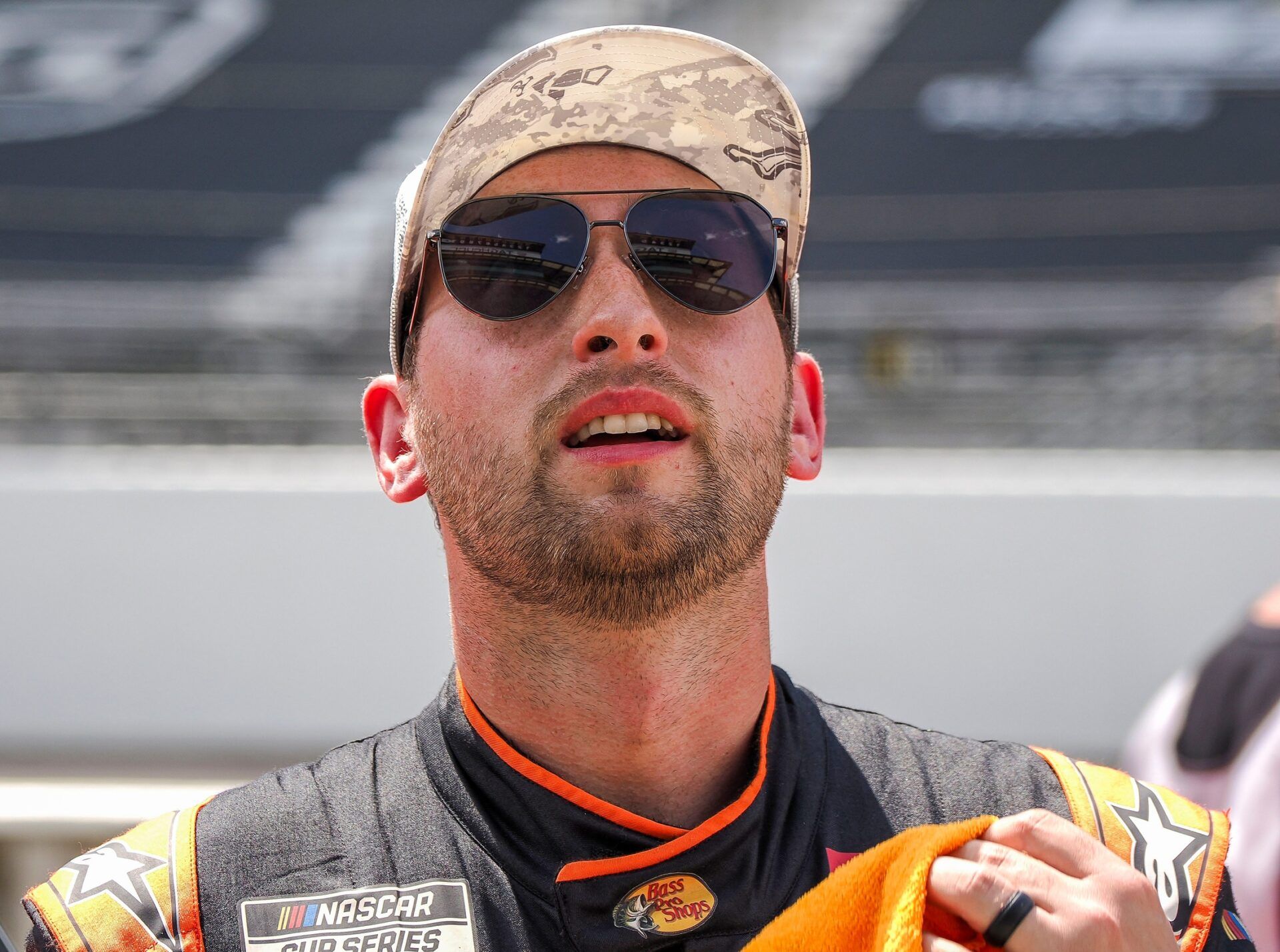 NASCAR Cup Series driver Chase Briscoe (19) watches qualifying Saturday, July 26, 2025, during qualifying for the Brickyard 400 at Indianapolis Motor Speedway. IMAGN