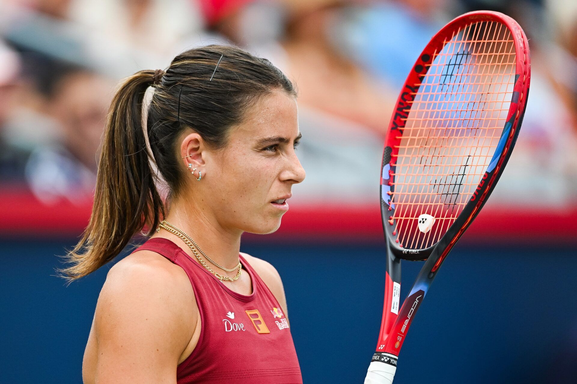 Montreal, QC, Canada; Emma Navarro (USA) looks on against Rebecca Marino (CAN) in second round play at IGA Stadium.