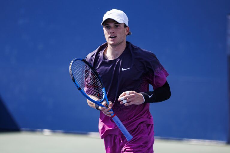 Jack Draper of Great Britain celebrates his victory over Botic van de Zandschulp of the Netherlands on day six of the 2024 U.S. Open tennis tournament at the USTA Billie Jean King National Tennis Center.