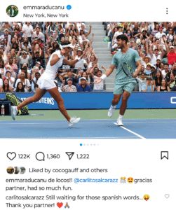 Carlos Alcaraz's comment on Emma Raducanu's post