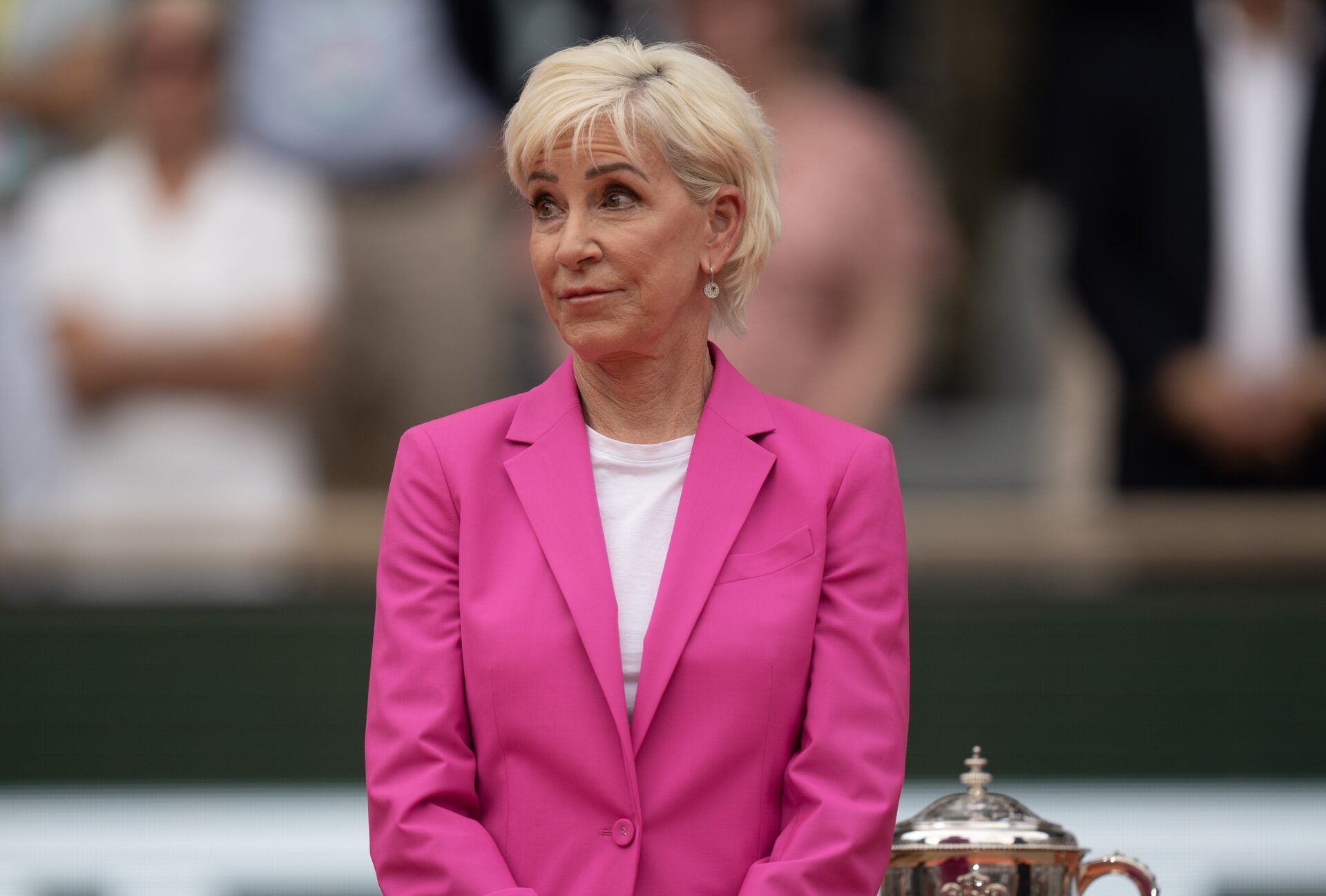 Paris,France; Chris Evert looks on at the trophy presentation on day 14 at Stade Roland-Garros.