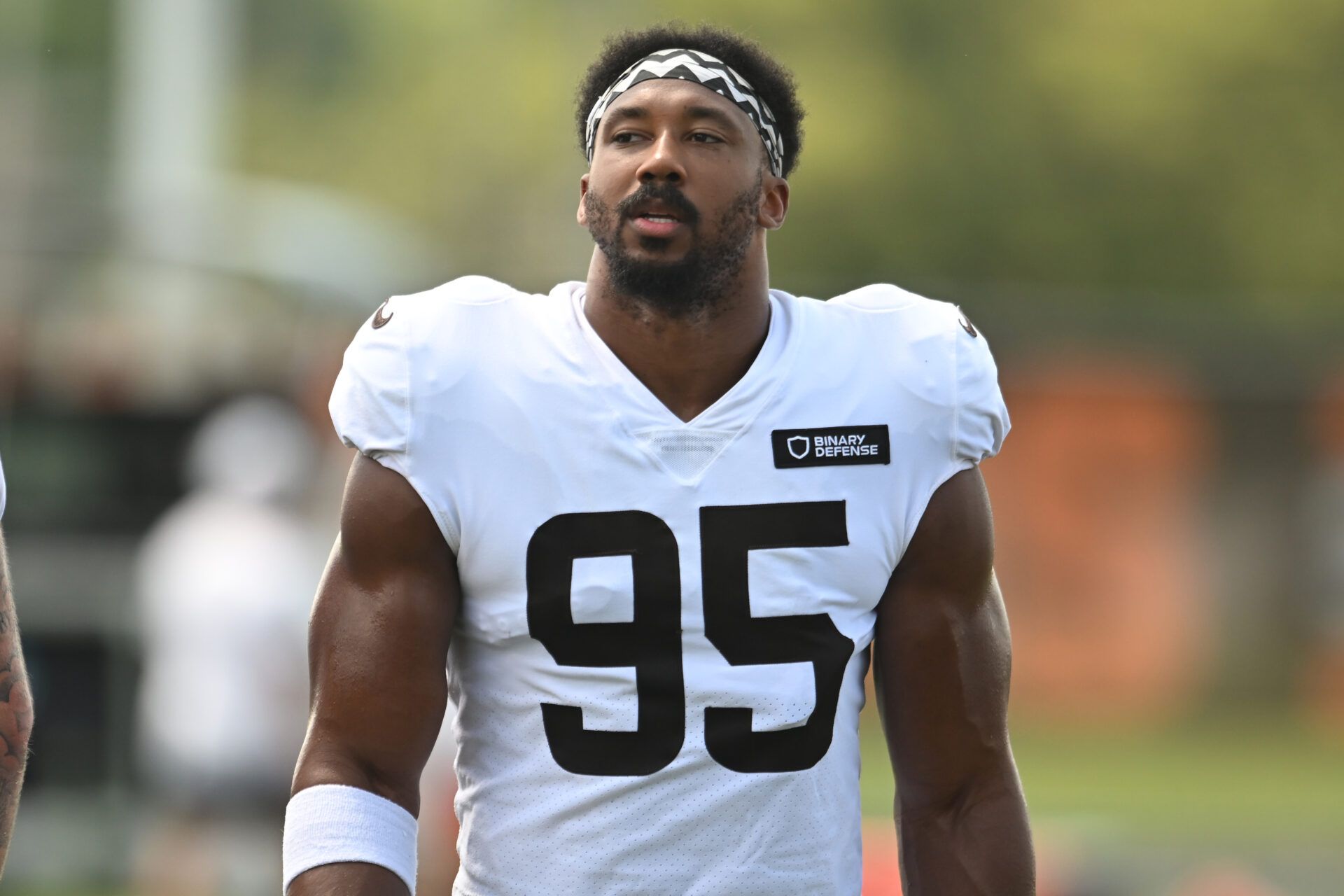 Cleveland Browns defensive end Myles Garrett (95) during training camp at CrossCountry Mortgage Campus.