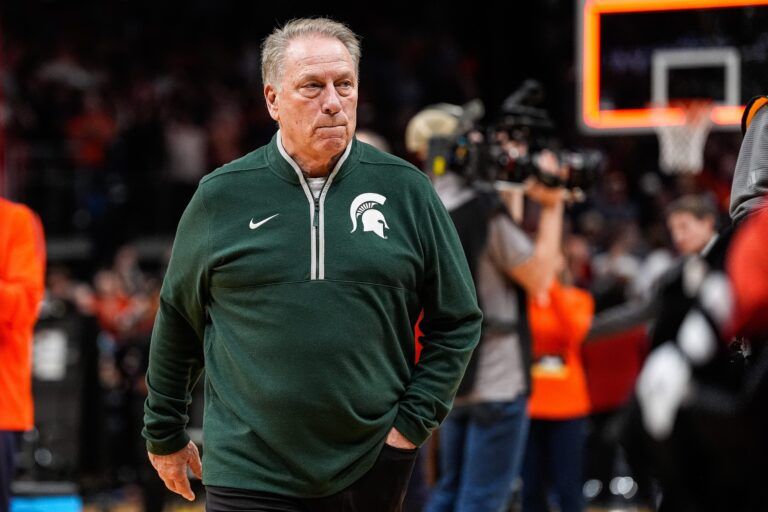 Michigan State head coach Tom Izzo exits the court after 70-64 loss to Auburn at the Elite Eight round of NCAA tournament at State Farm Arena in Atlanta, Ga. on Sunday, March 30, 2025.