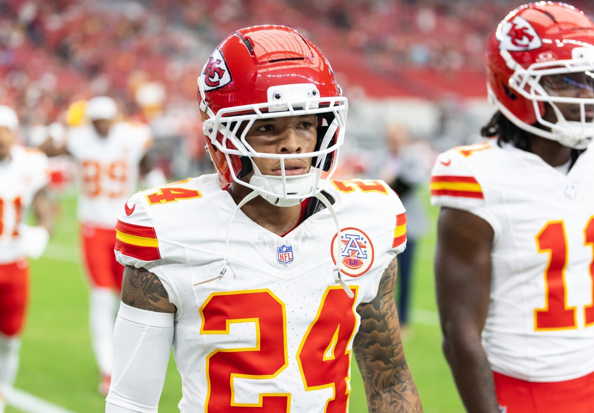 Kansas City Chiefs wide receiver Skyy Moore (24) against the Arizona Cardinals during a preseason NFL game at State Farm Stadium.