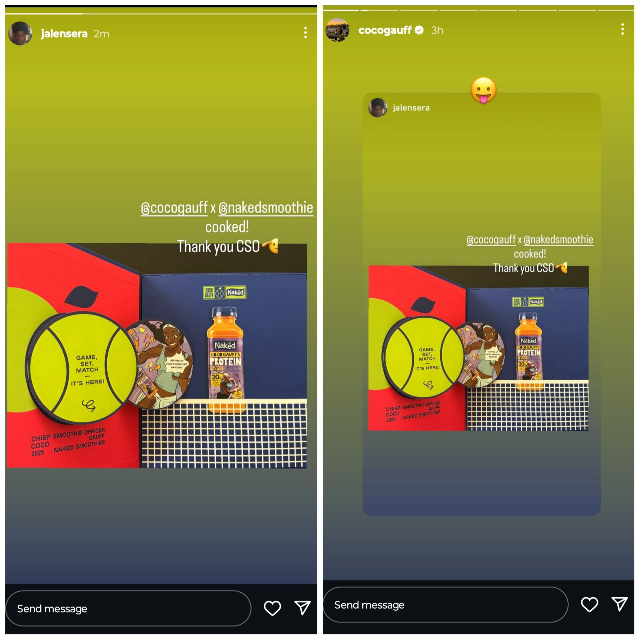 Screen grab of Coco Gauff and her boyfriend Jalen Sera's Instagram stories
