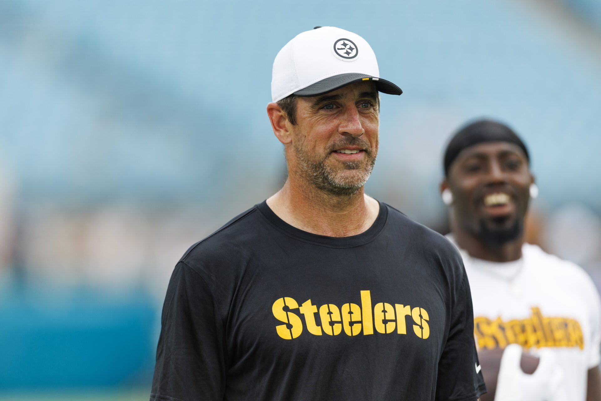 Pittsburgh Steelers quarterback Aaron Rodgers (8) before the game against the Jacksonville Jaguars at EverBank Stadium.