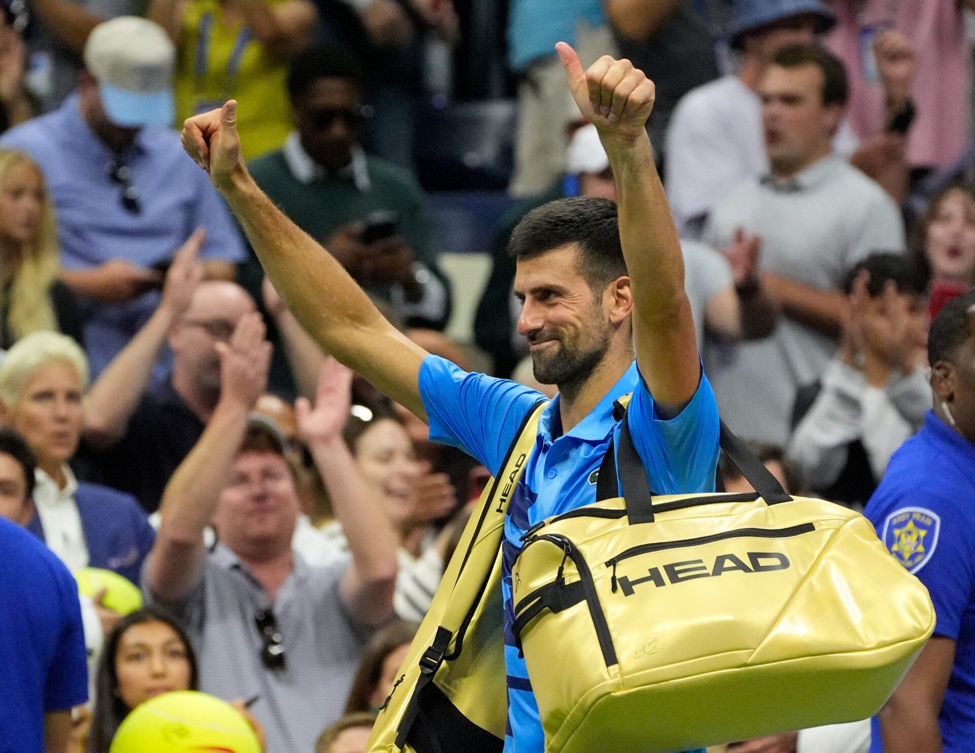 Novak Djokovic (SRB) after losing to Alexei Popyrin (AUS) on day five of the 2024 U.S. Open tennis tournament at USTA Billie Jean King National Tennis Center.
