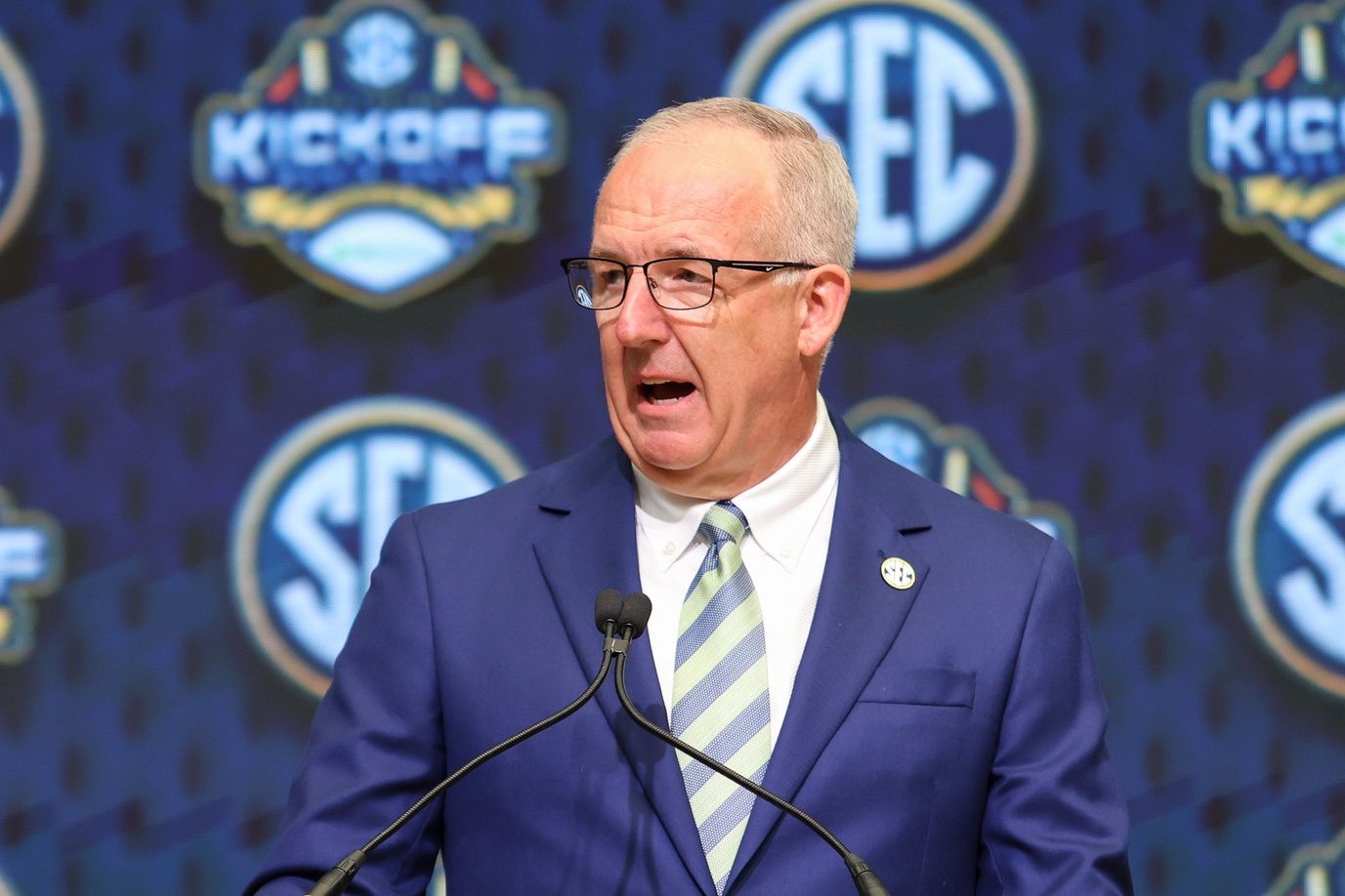 SEC commissioner Greg Sankey speaks to the media during the SEC Media Day at Omni Atlanta Hotel.
