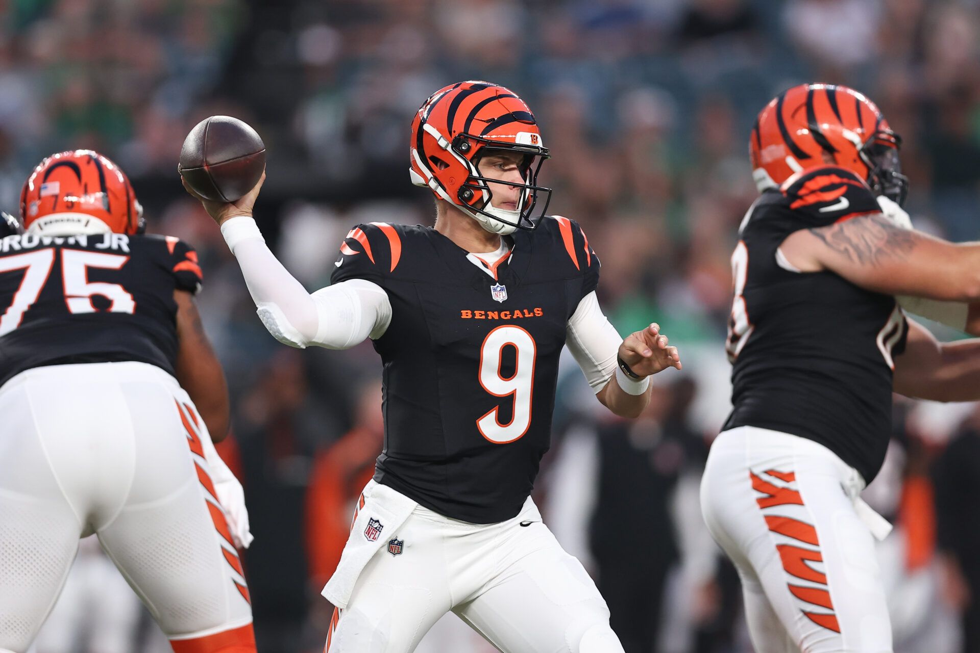 Cincinnati Bengals quarterback Joe Burrow (9) plays against the Philadelphia Eagles at Lincoln Financial Field.