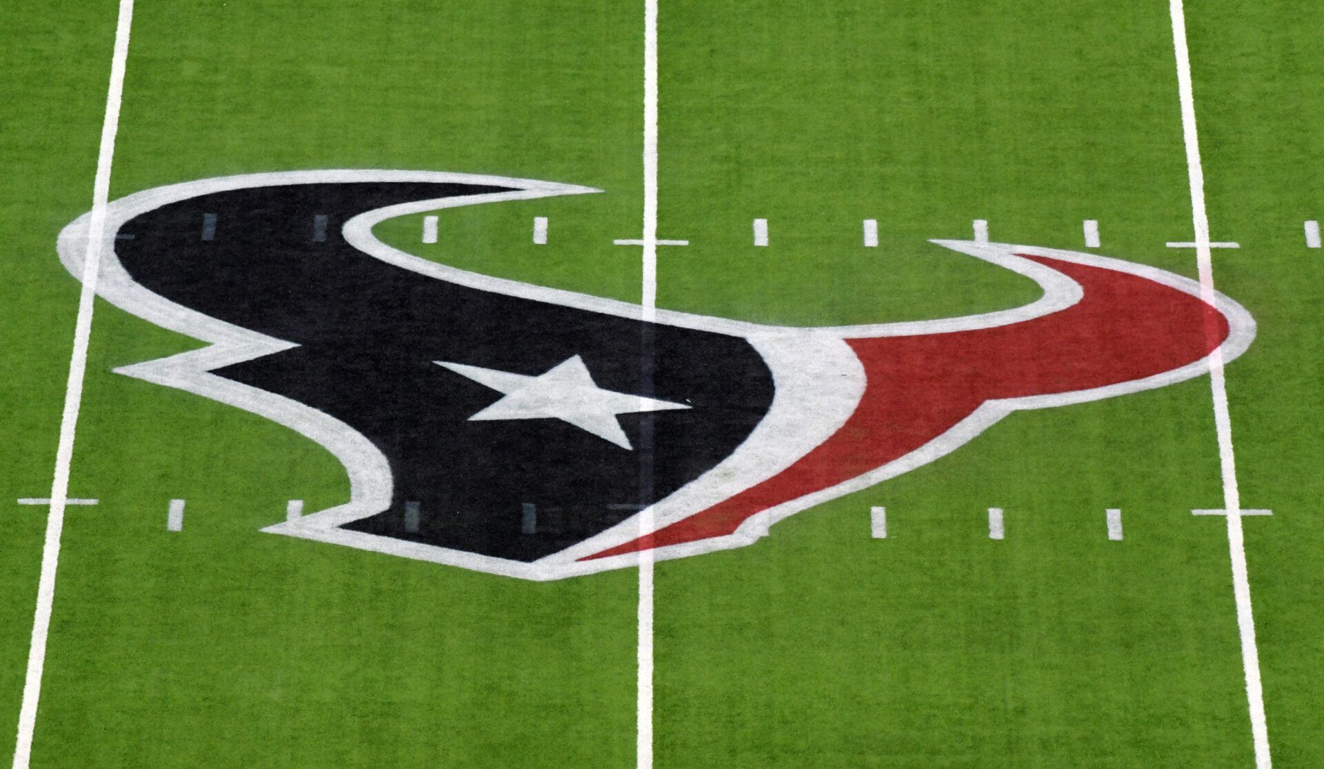 Houston Texans logo is seen on the field before a game between the Indianapolis Colts and Houston Texans at NRG Stadium.