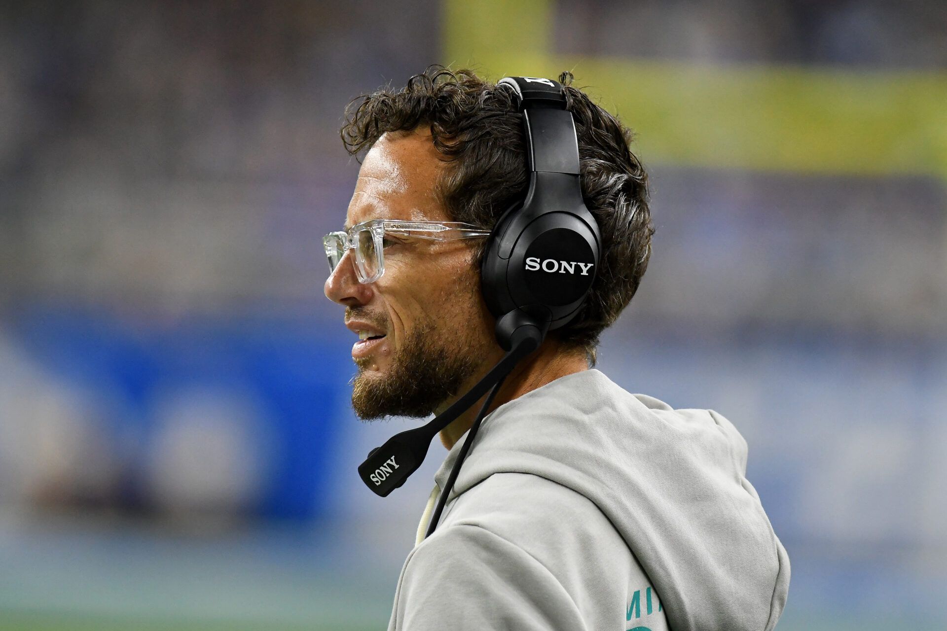 Miami Dolphins head coach Mike McDaniels looks on from the sidelines in their game against the Detroit Lions in the first quarter at Ford Field.