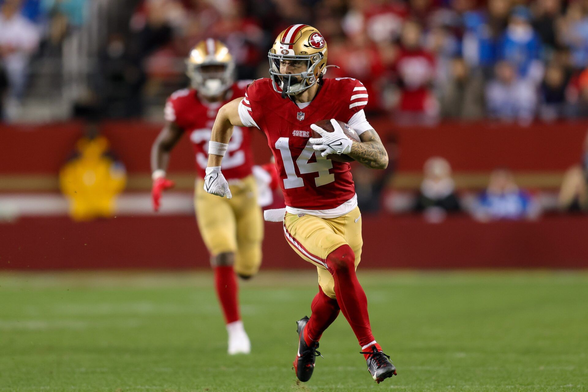 San Francisco 49ers wide receiver Ricky Pearsall (14) during the game against the Detroit Lions at Levi's Stadium.