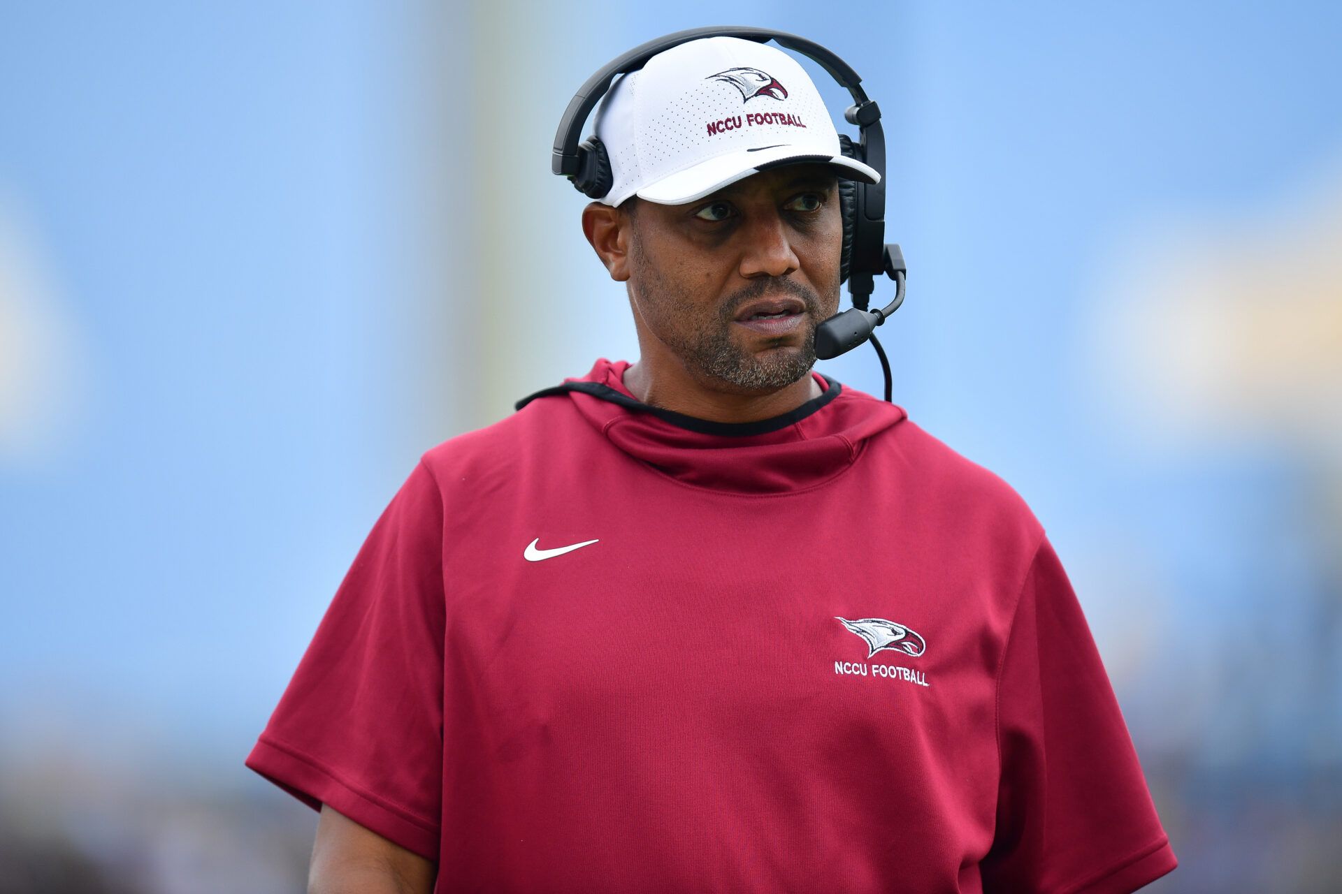 North Carolina Central Eagles head coach Trei Oliver watches game action against the UCLA Bruins during the second half at Rose Bowl.