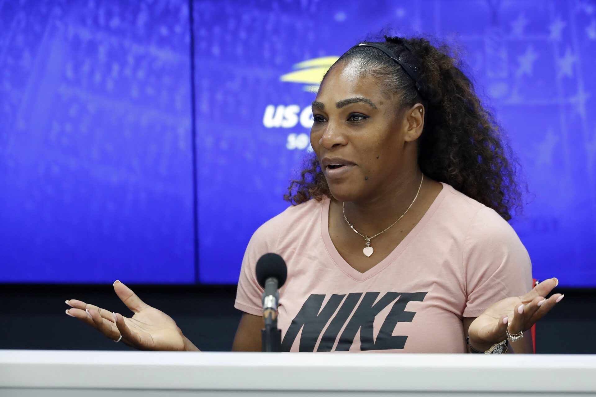 Serena Williams of the United States speaks at a press conference after her match against against Naomi Osaka of Japan (not pictured) in the women's final on day thirteen of the 2018 U.S. Open tennis tournament at USTA Billie Jean King National Tennis Center.